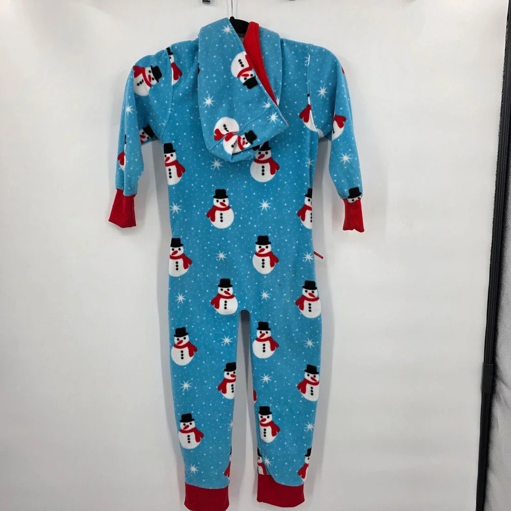 TIPSY ELVES Kids Snowman‎ One Piece Jumpsuit Fleece Pajamas M NWOT